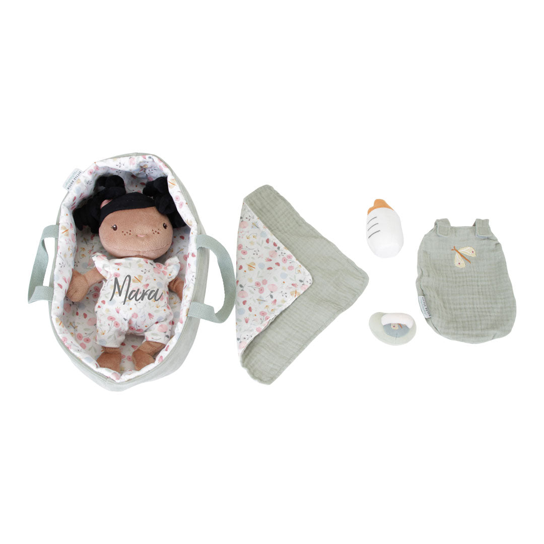 Kuschelpuppe Baby Evi mit Pflegeset Flowers & Butterflies, | Little Dutch