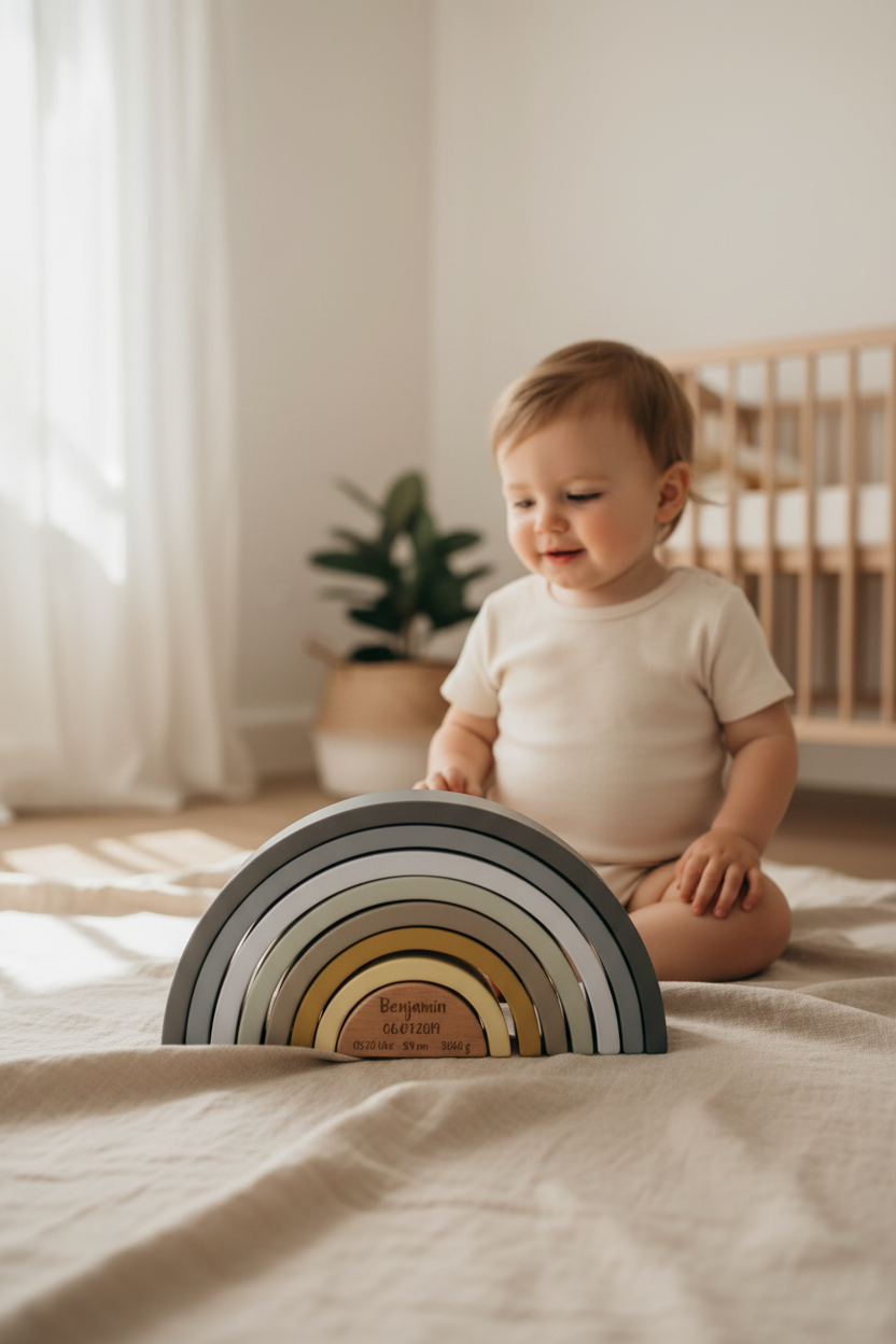 Stapelturm Regenbogen Blau - Zur Geburt