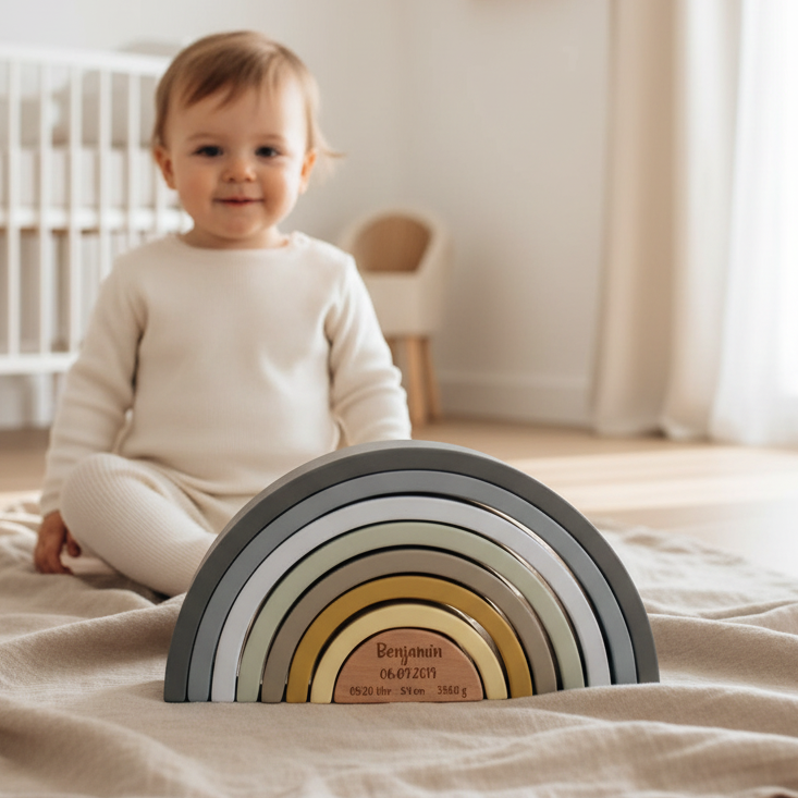 Stapelturm Regenbogen Blau - Zur Geburt