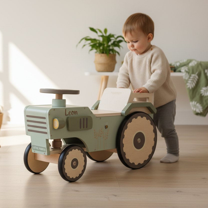 Personalisierter Lauflernwagen aus Holz als Geschenk zum 1. Geburtstag
