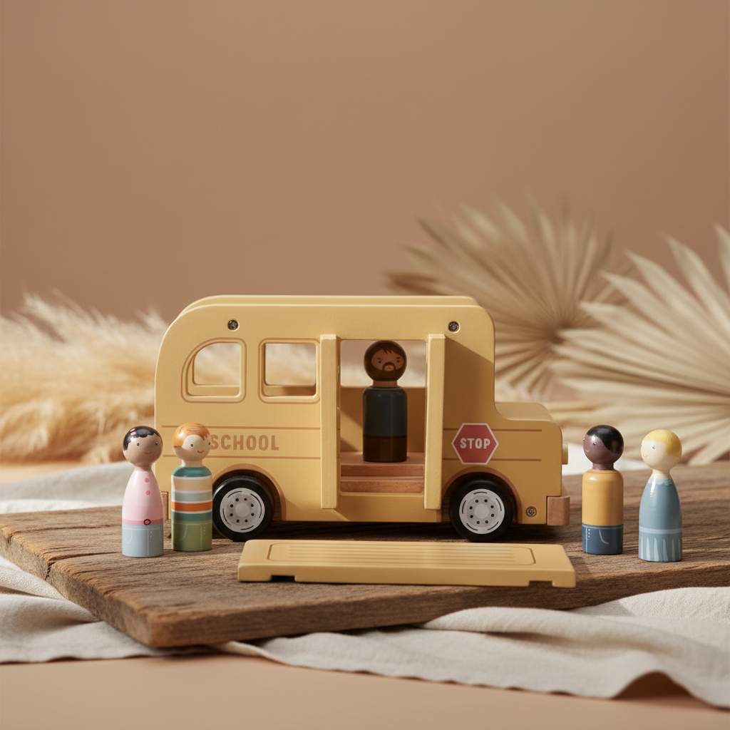 Wooden school bus for children – imaginative role-playing
