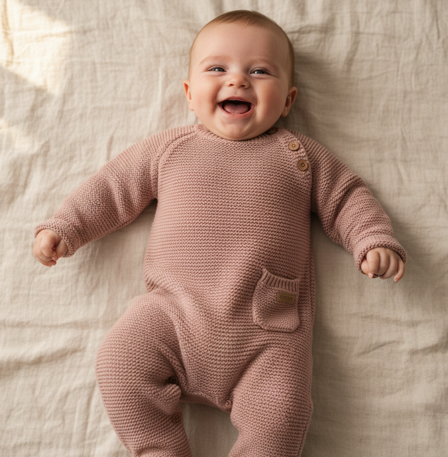 Strick-Strampler Little Pink Flowers Vintage Pink | Little Dutch