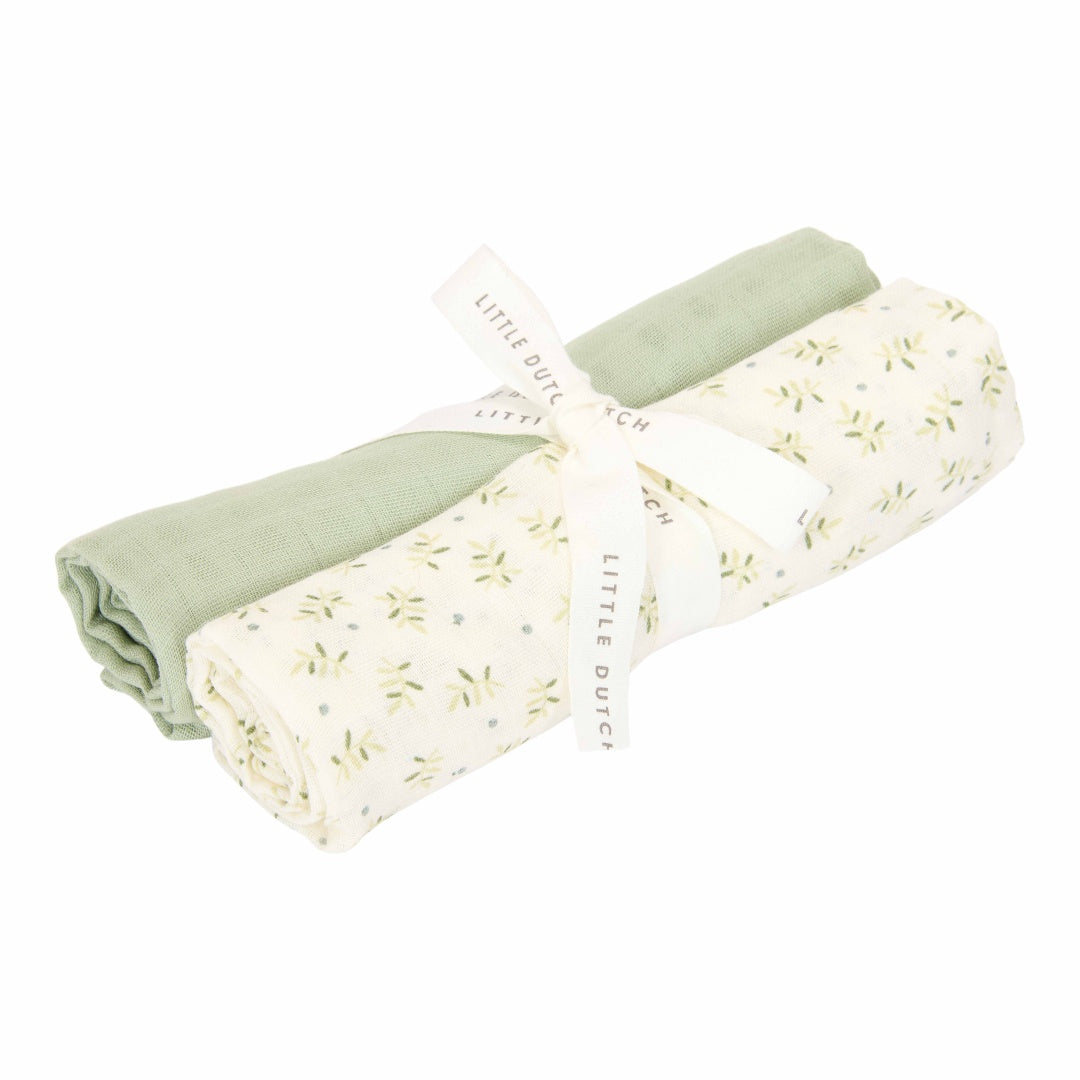 Musselintuch Swaddles 70 x 70 cm - Blueberry Leaves & Sage | Little Dutch