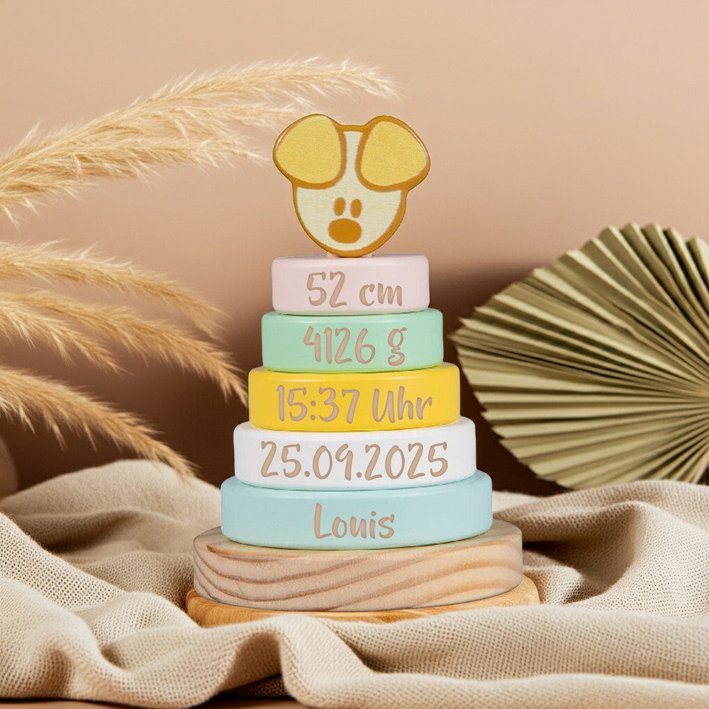 Personalisierter Stapelturm zur Geburt – besonderes Babygeschenk für Jungen