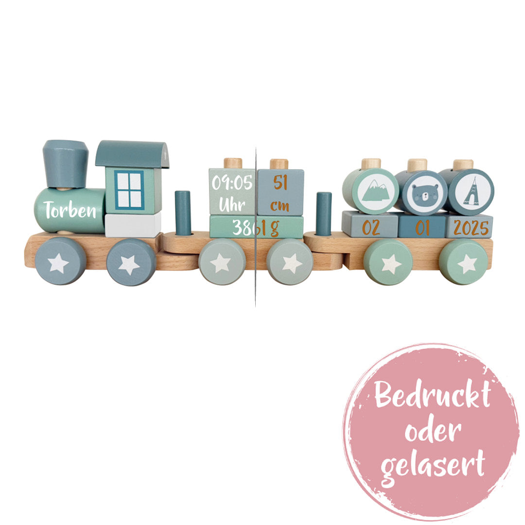 Holz-Zug Adventure Blau - Zur Geburt | Little Dutch