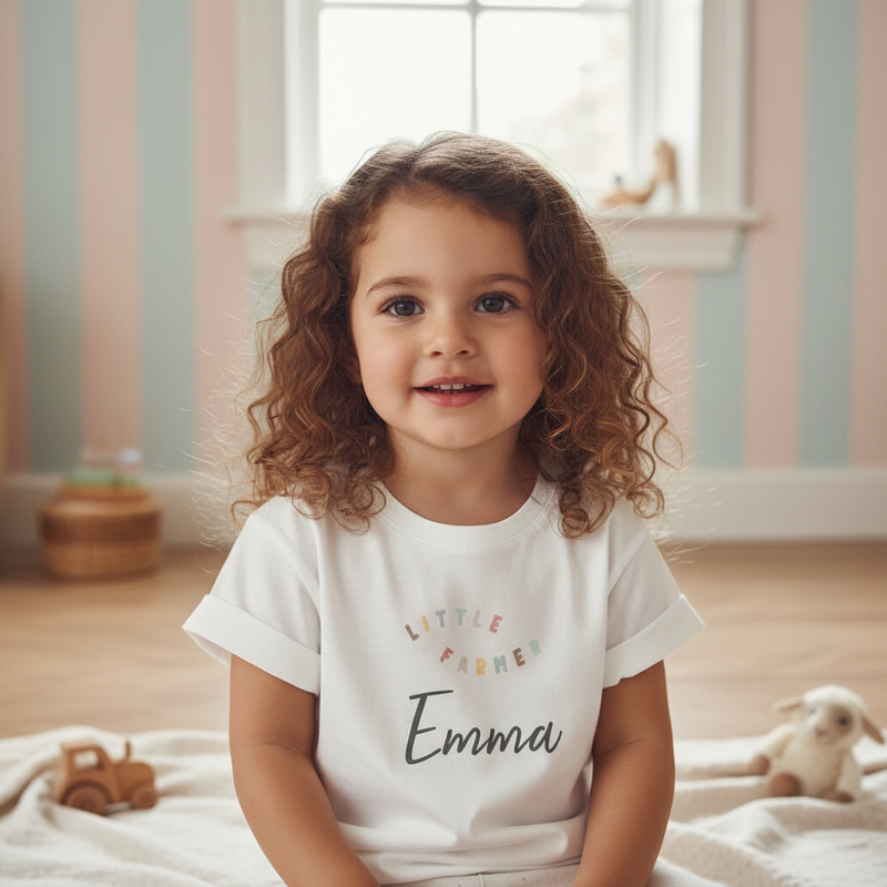 T-Shirt Little Farm Weiß – Kinder T-Shirt mit Bauernhofmotiv