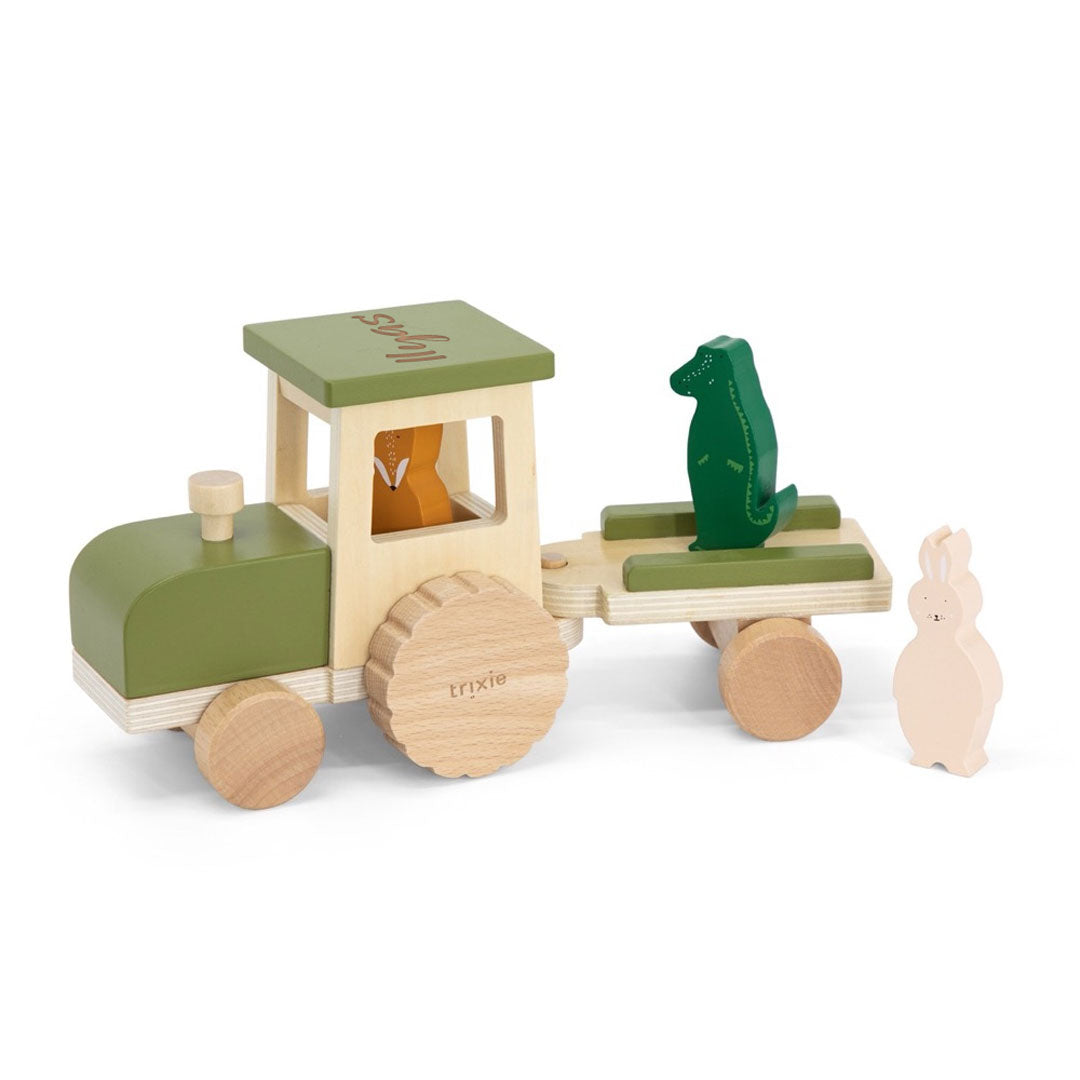 Lasergesneden houten tractor met aanhanger | Trixie