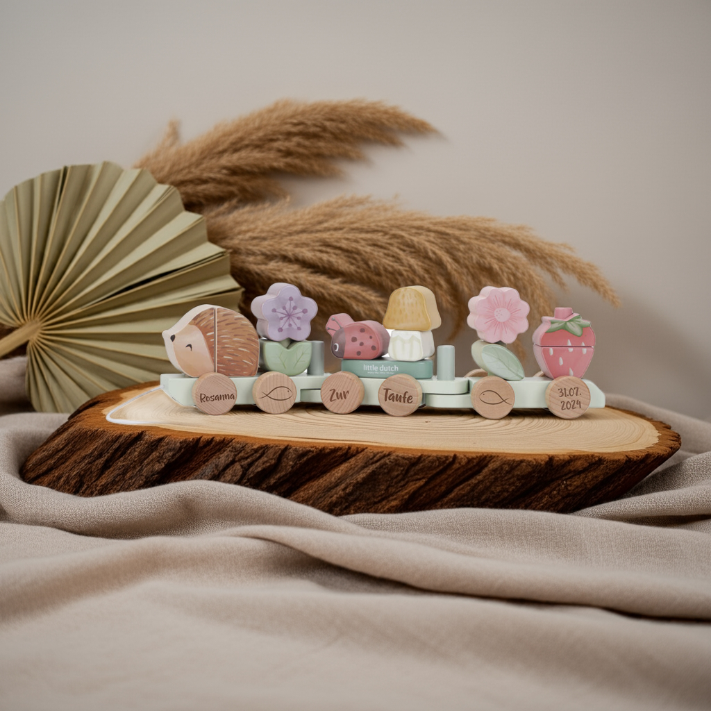 Wooden Train Hedgehog Fairy Garden "For Baptism" | Little Dutch