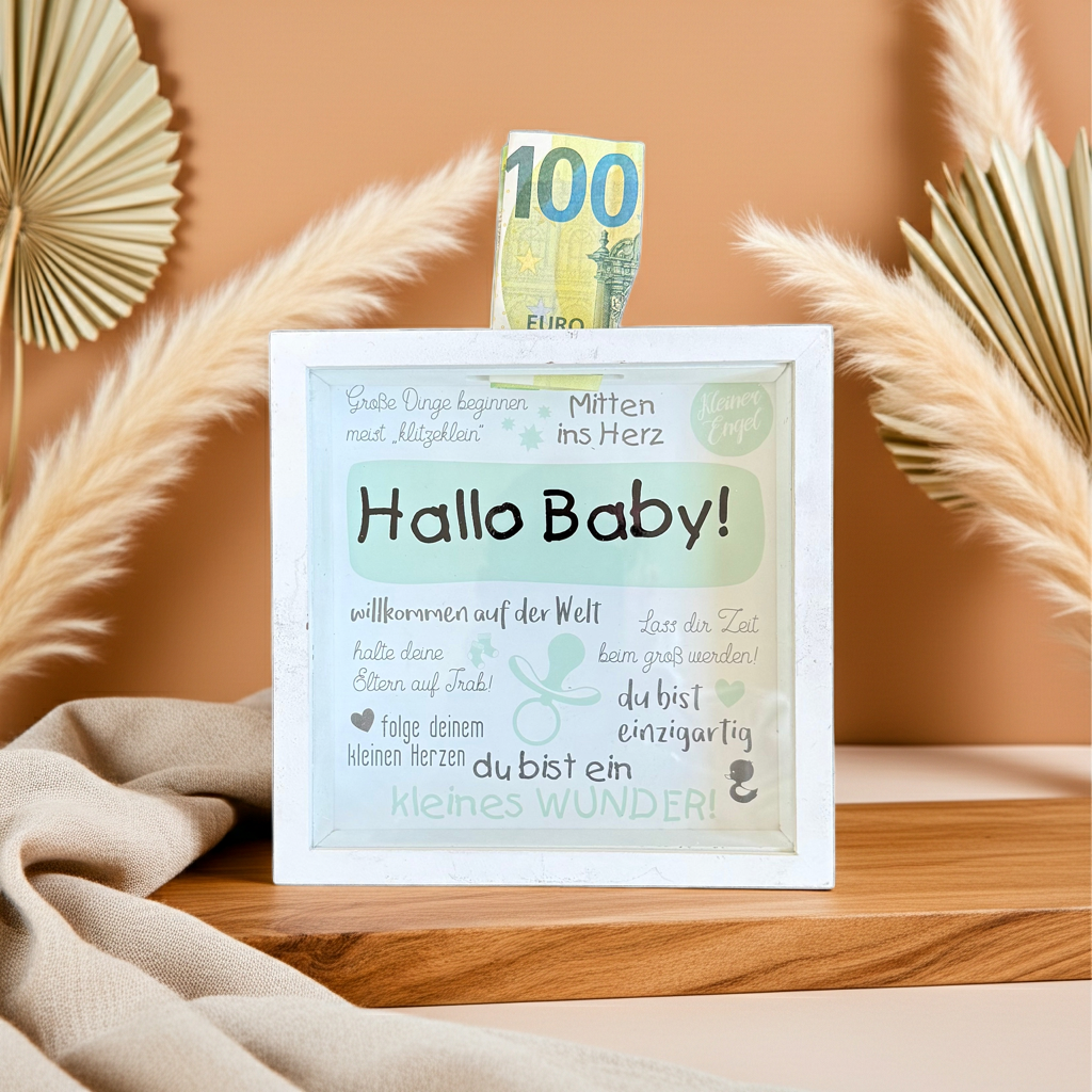 Spardose „Hallo Baby!“ weiß – Gilde B-Ware