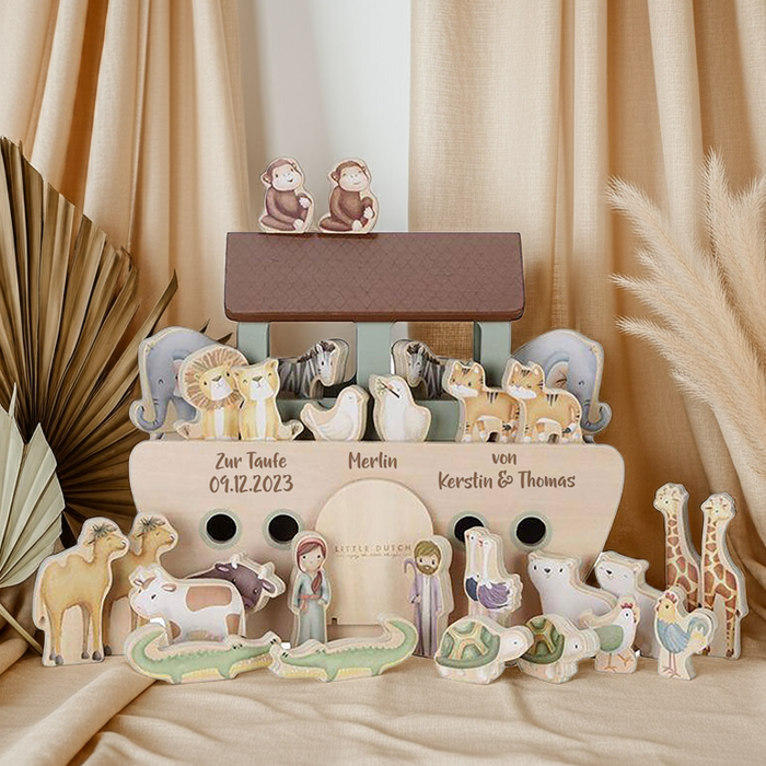personalisierte Arche mit Geburtsdaten Geschenk zur Geburt Schmatzepuffer