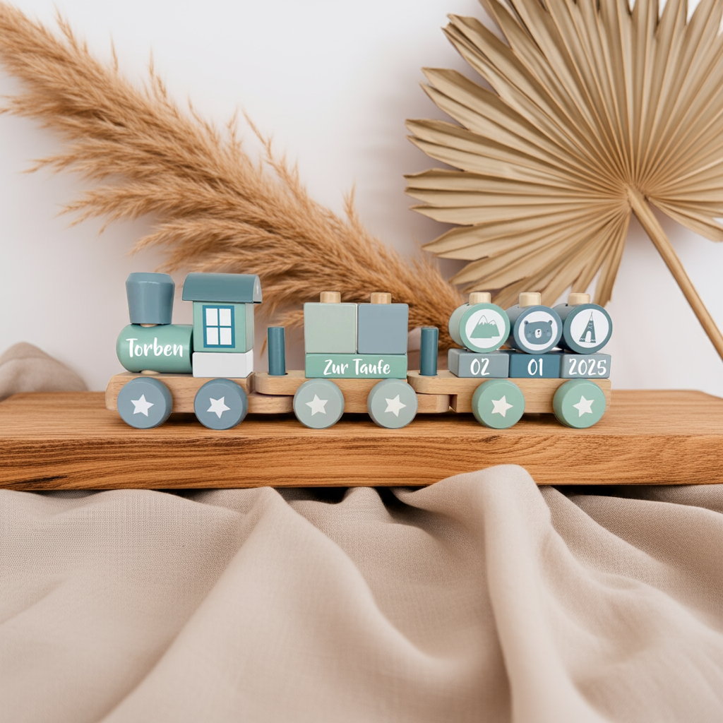 Wooden Train Adventure Blue - Christening | Little Dutch