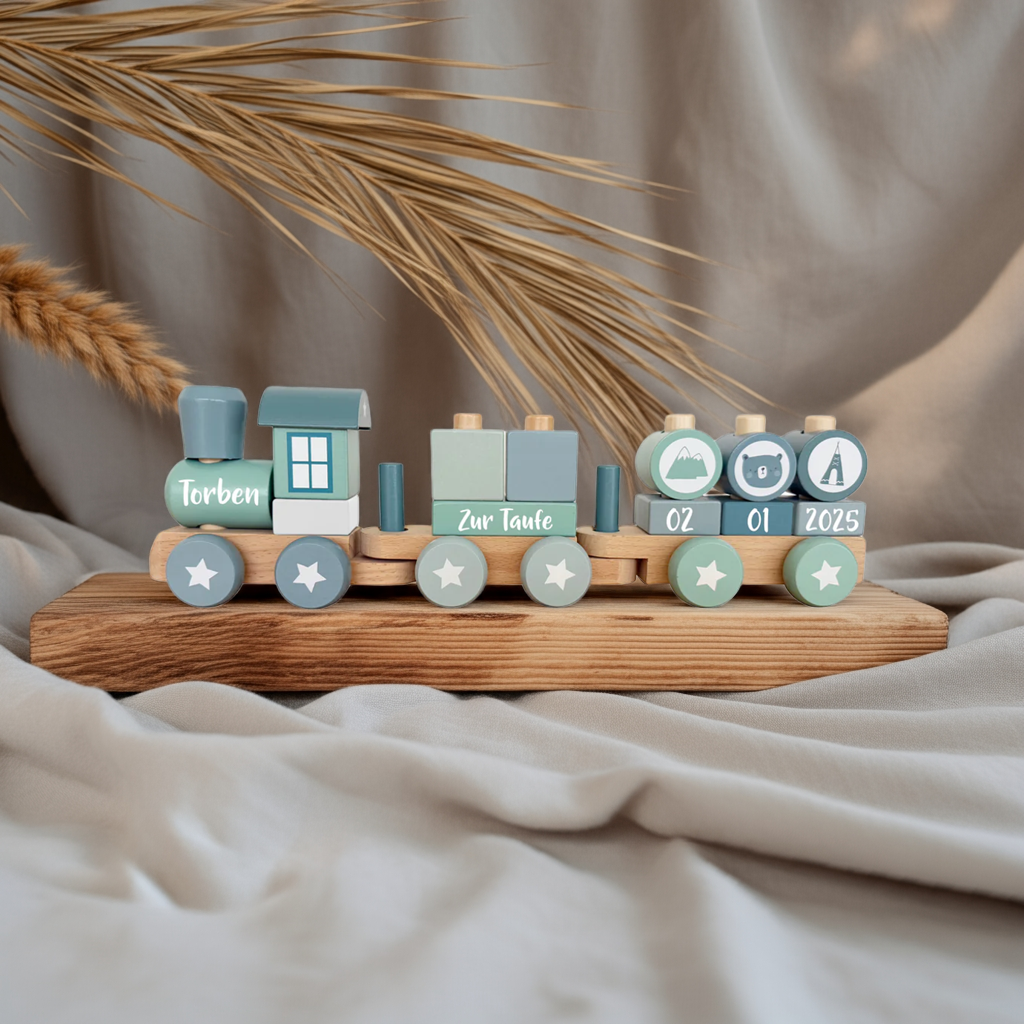 Wooden Train Adventure Blue - Christening | Little Dutch