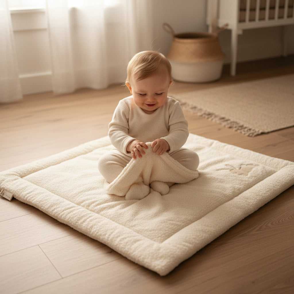 Weiche Baby Spieldecke als Krabbeldecke und Laufgittereinlage – gepolsterte Unterlage für Babys zum Spielen und Liegen