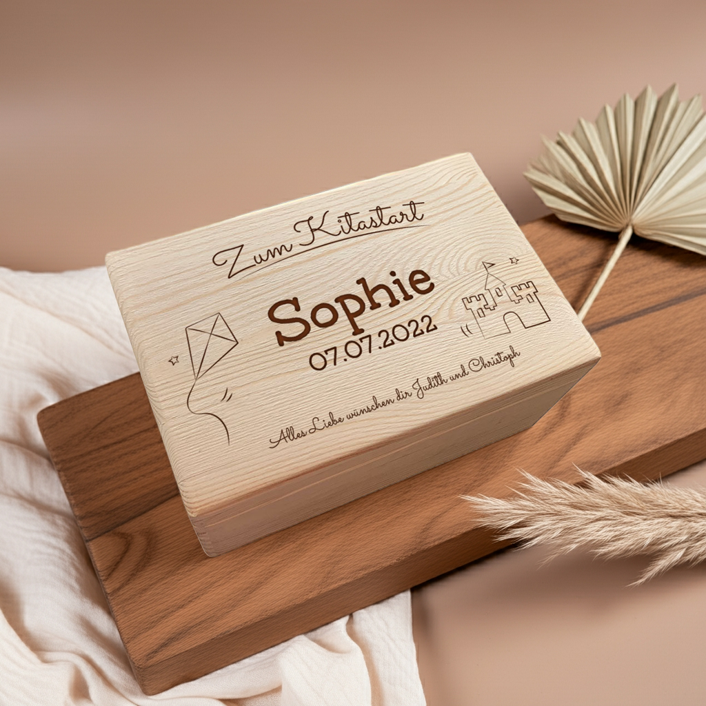 Boîte à souvenirs XL - bois naturel - baptême / école / maternelle / communion - personnalisée | Smack Buffer