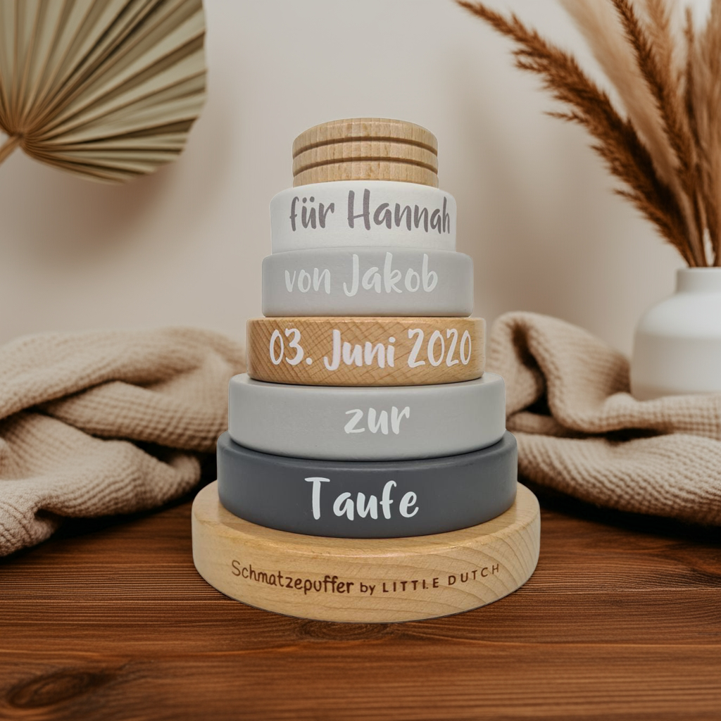 Stapeltoren "Schmatzepuffer Edition" - Voor doopfeesten - Bedrukt hout | Little Dutch