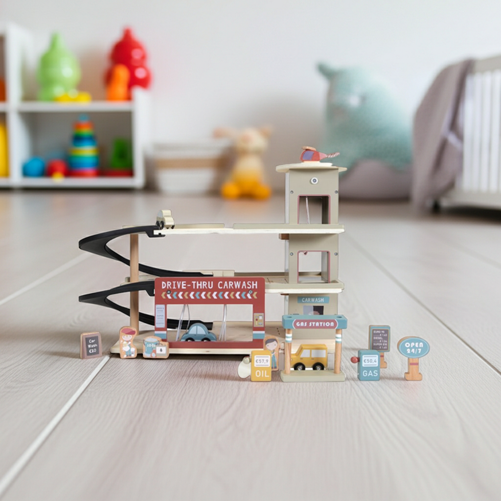 Haltestelle Holz Parkhaus / Garage - Erweiterungsset Eisenbahn 'Railway Collection' | Little Dutch