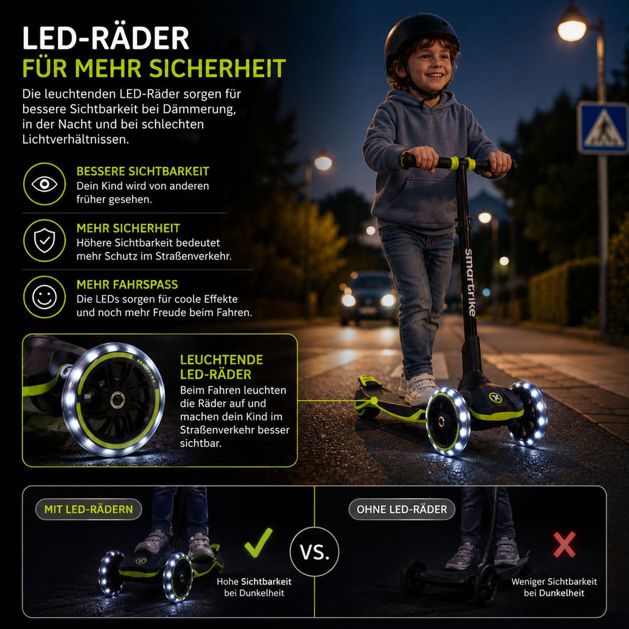Kinderroller mit LED Rädern für bessere Sichtbarkeit und Sicherheit im Alltag