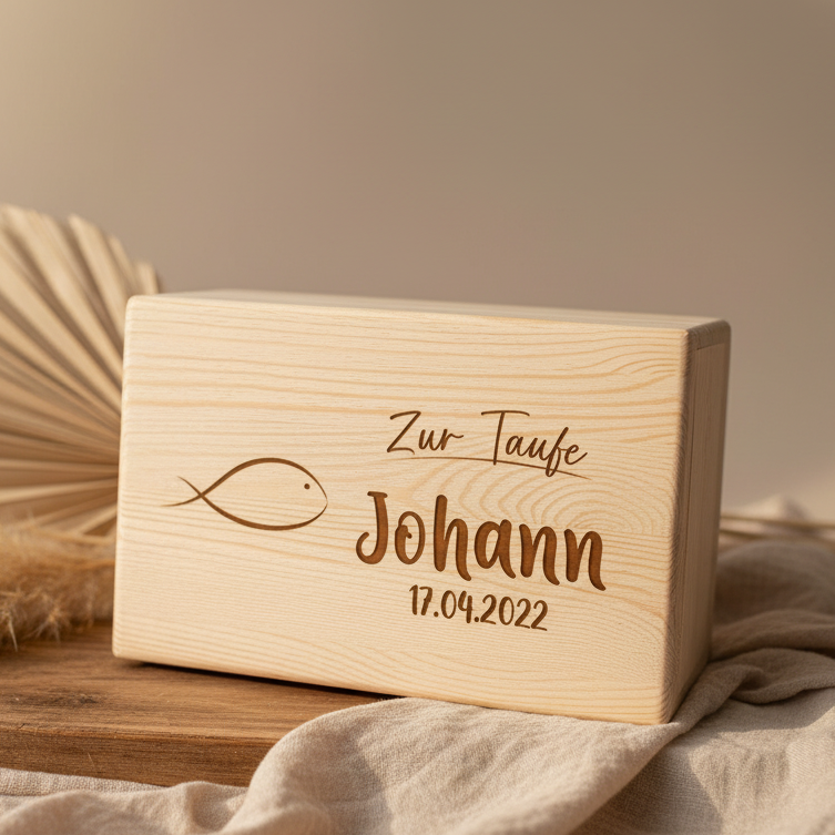 Erinnerungsbox - Naturholz - Zur Taufe personalisiert | Schmatzepuffer