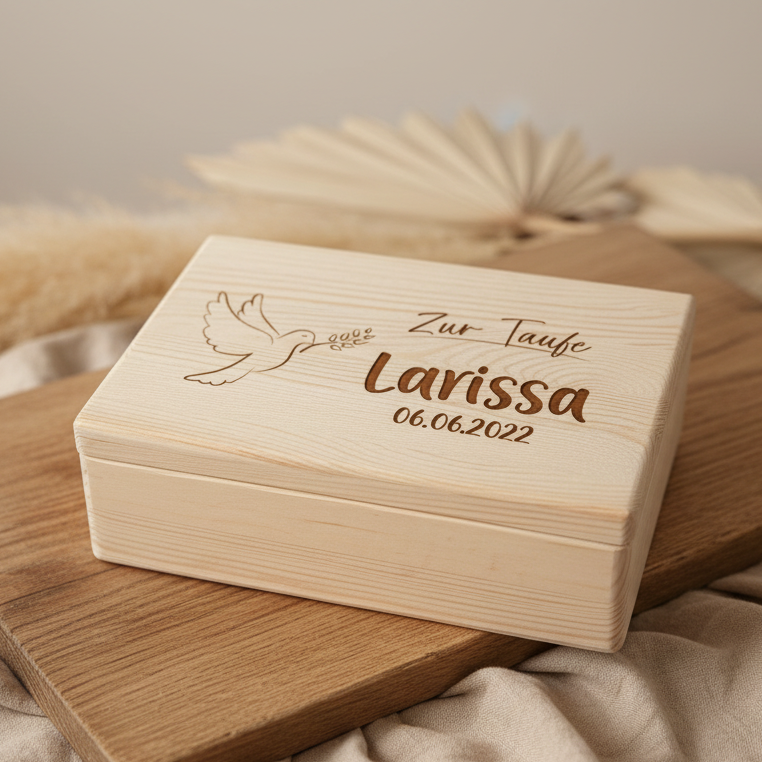 Erinnerungsbox - Naturholz - Zur Taufe personalisiert | Schmatzepuffer