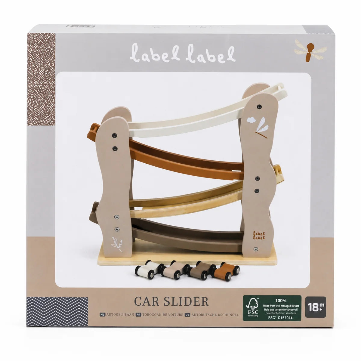 Personalized Wooden Racetrack in Nougat with 4 Cars – Personalized Christening Gift