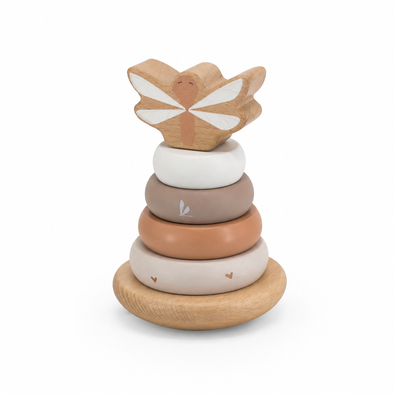 Label Label Stapelturm Balance aus Holz in Nougat mit Libelle zur Förderung der Feinmotorik ab 12 Monaten