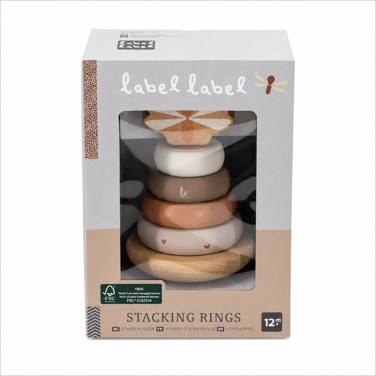 Verpackung des Label Label Stapelturm Balance aus Holz in Nougat für Kinder ab 12 Monaten