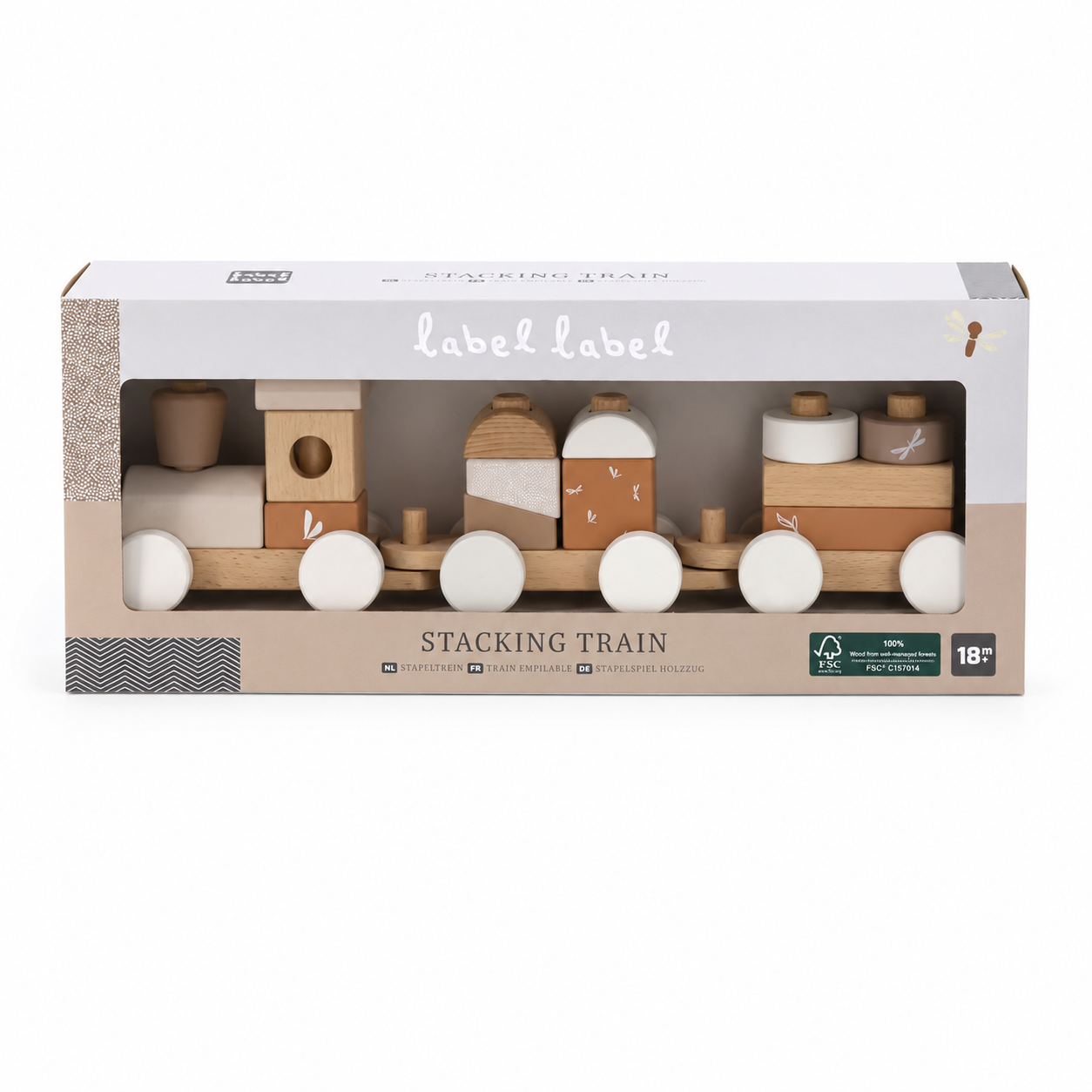 Label Label Stapelzug aus Holz in Nougat in der Originalverpackung als hochwertiges Motorikspielzeug für Kinder ab 18 Monaten