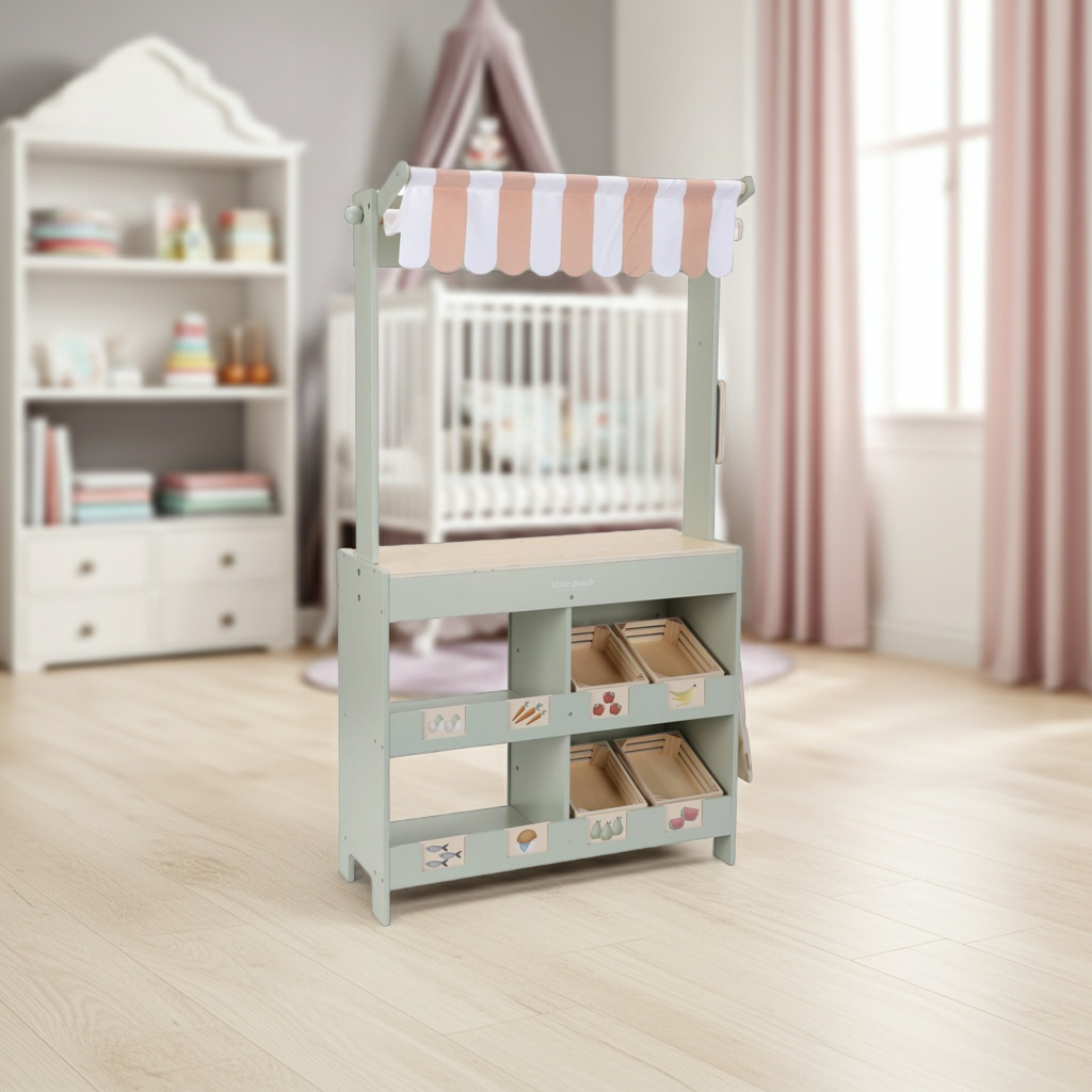 Wooden Market Stall &amp; Café – 2-in-1 Game Stand
 | Little Dutch