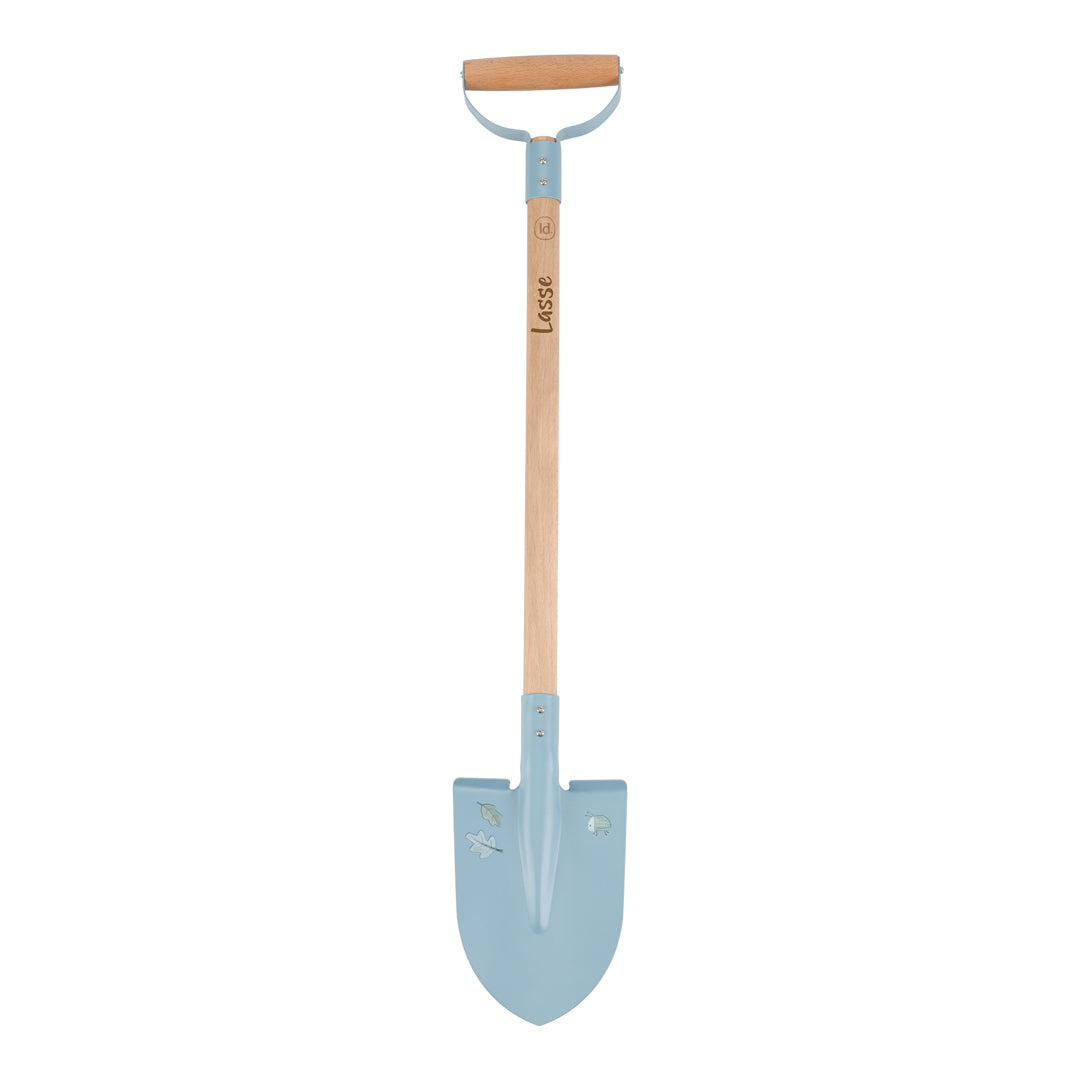 Personalisierte Kinder-Gartenschaufel in Blau mit hochwertigem Holzstiel und individuellem Namen. Robuste Schaufel für Sandkasten, Strand und Garten – ideales Geschenk für kleine Gärtner.