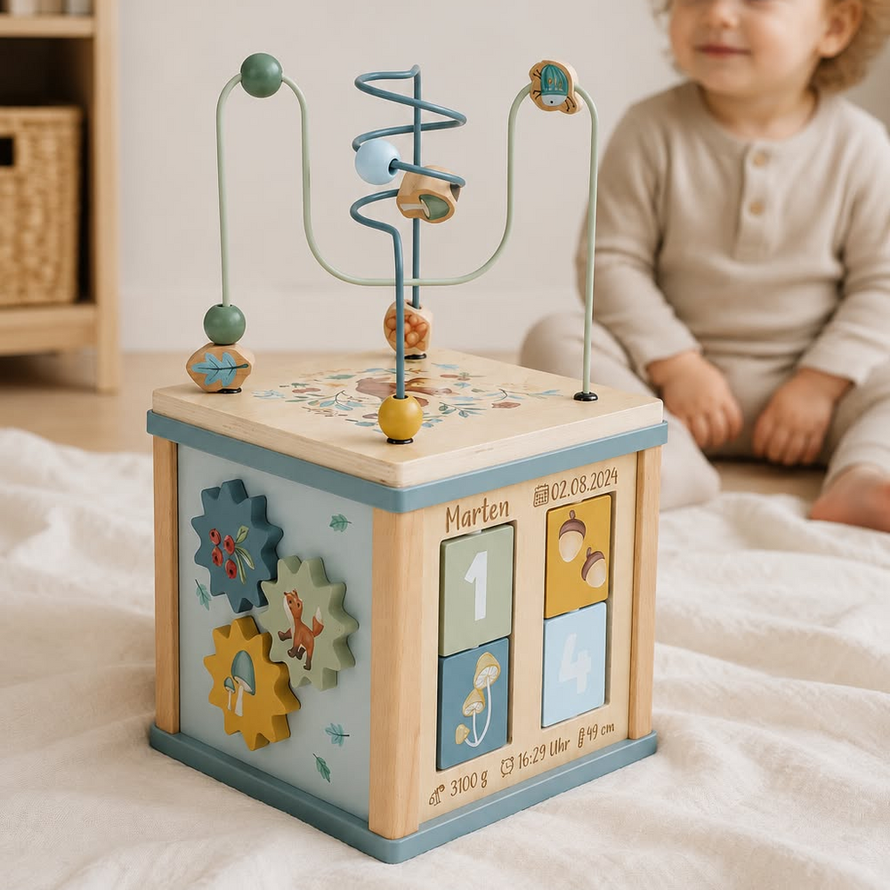 Personalized activity toy as a gift idea for birth