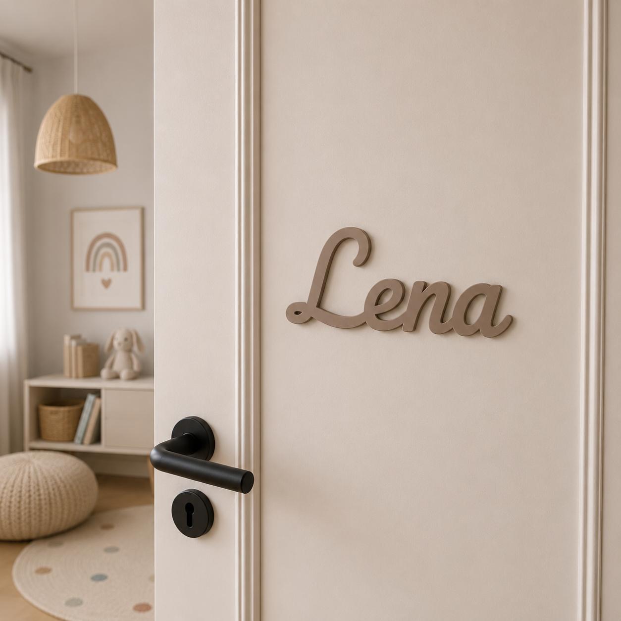 Personalized door sign with the name Lena in beige for the children's room
