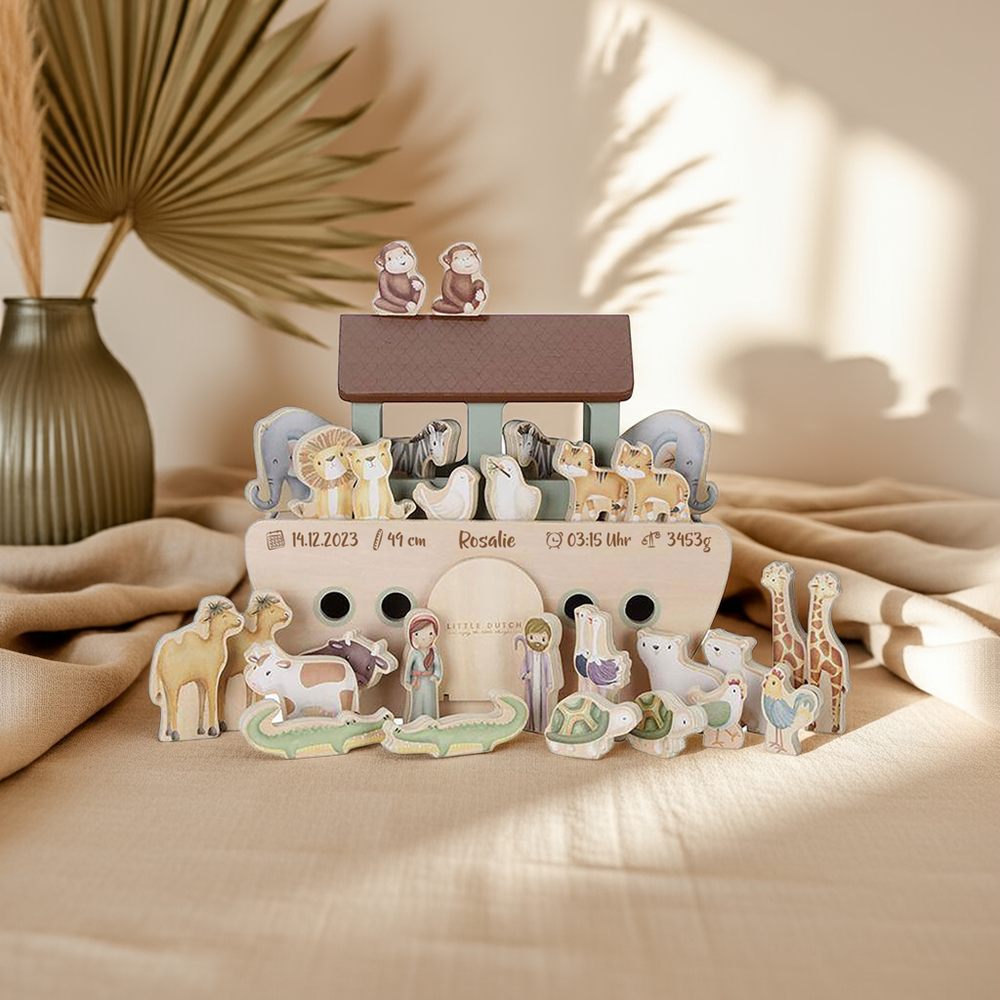 Personalisierte Arche aus Holz zur Geburt – besonderes Geschenk für Jungen von Schmatzepuffer
