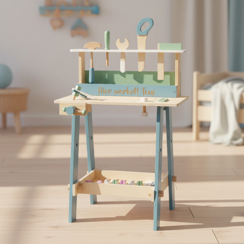 Werkbank van Scandinavisch hout, blauw/groen/naturel | small foot