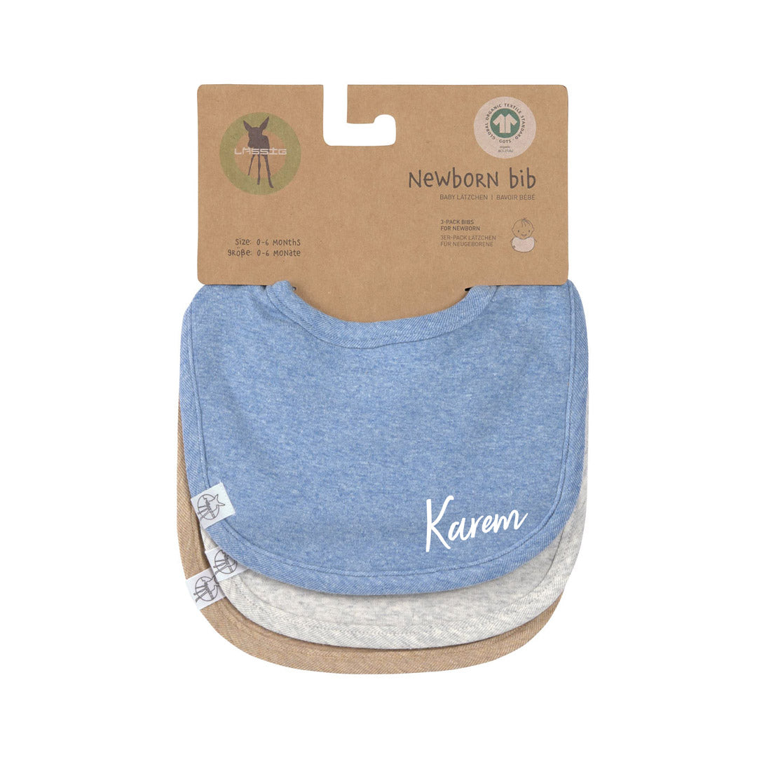 Lätzchen 3er Set, Blau Hellgrau Beige, Baumwolle | Lässig