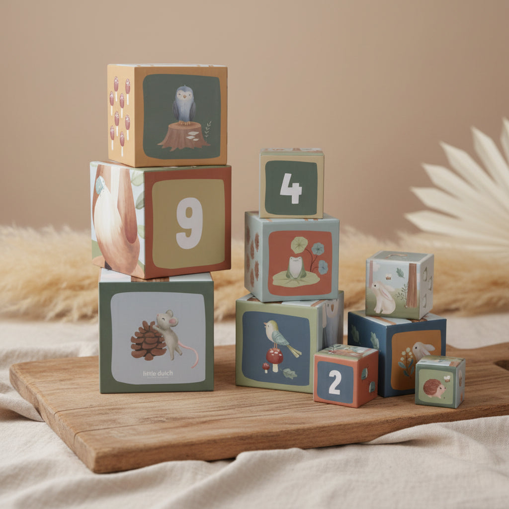 Bunte Stapelwürfel aus stabiler Pappe mit Tiermotiven und Zahlen, ideales Motorikspielzeug für Babys und Kleinkinder zur Förderung von Koordination und Lernen