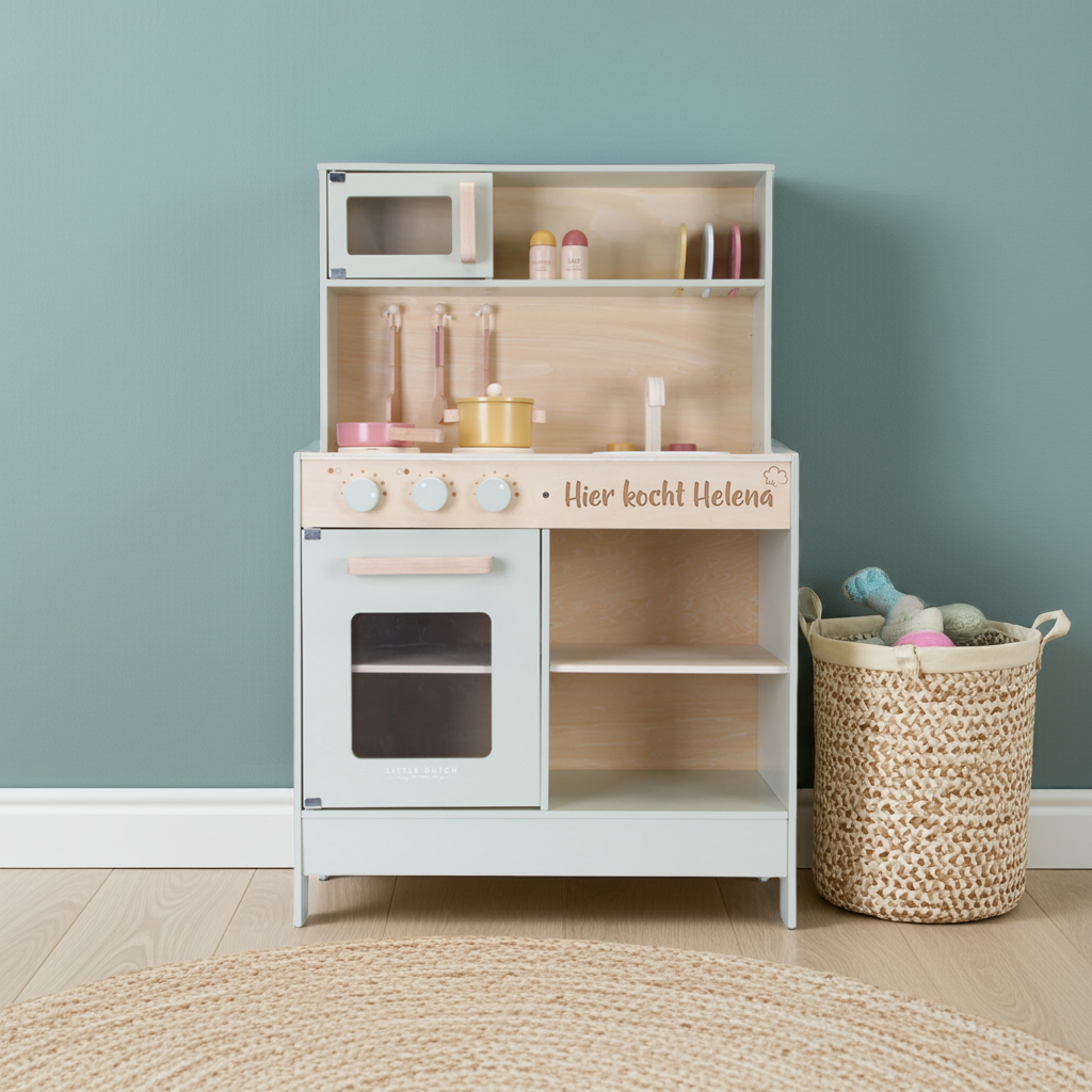 TOP DEAL Speelkeuken Hout Mint "Lasergravure" | Little Dutch