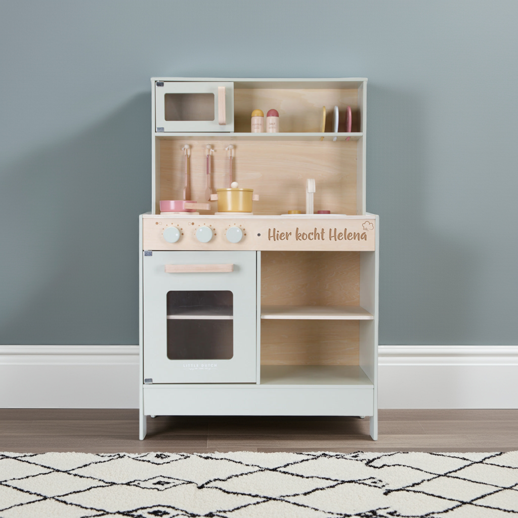 TOP DEAL Speelkeuken Hout Mint "Lasergravure" | Little Dutch