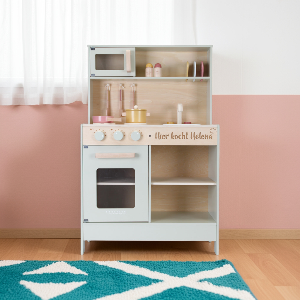 Spielküche Holz mint "Lasergravur" | Little Dutch