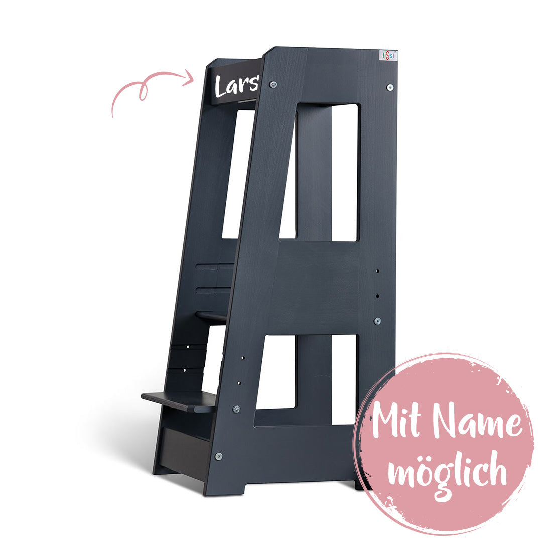 Lernturm Felix - Learning tower Holz naturgrau | tiSsi® by Schmatzepuffer® "personalisierbar"