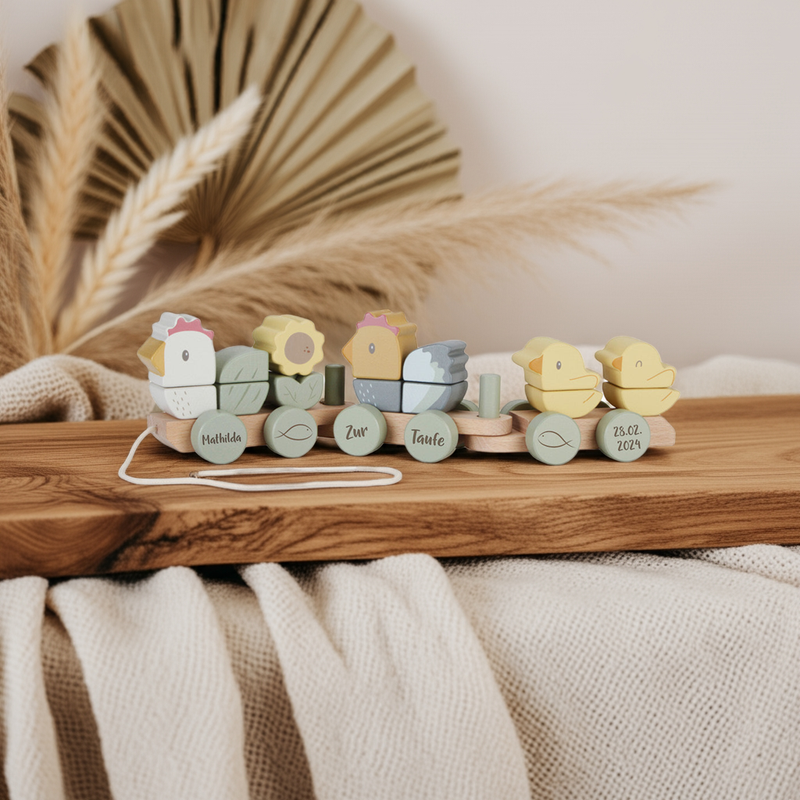 Personalized Wooden Train Chicken - Christening Gift