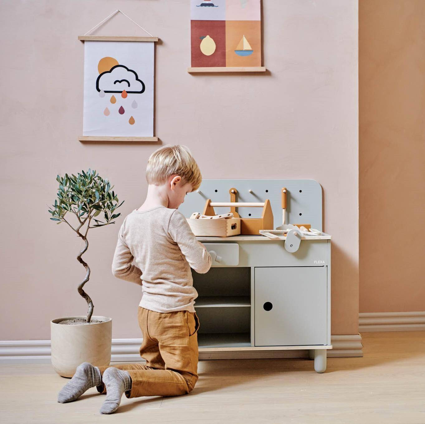 Workbench wood Play natural grey I Flexa by Schmatzepuffer® customizable